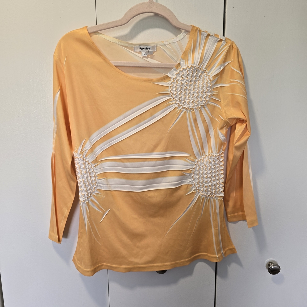 Yellow Asymmetrical Embellished Blouse with 3/4 Sleeves